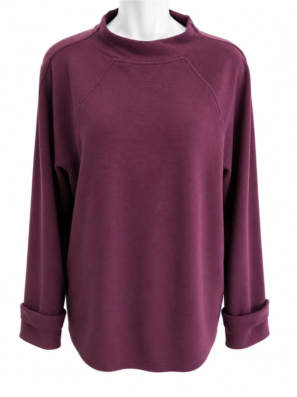 Ann Taylor XL Plum Textured Asymmetrical Neck Sweater Top Long Sleeve Pullover
